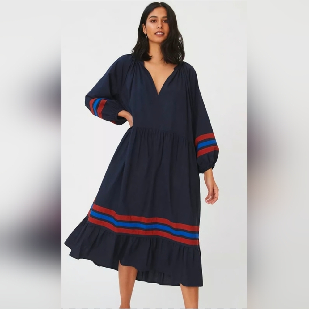 Sundry Anthropologie,Navy Dress with Red and Blue Accents